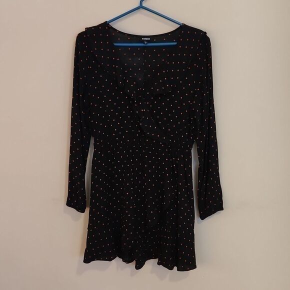 EUC Express Navy Polka Dot Faux Wrap Dress Size M - Picture 1 of 8